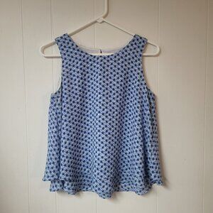 Loft Size S Blue White Patterned Layered Sleeveless Tank Top Blouse